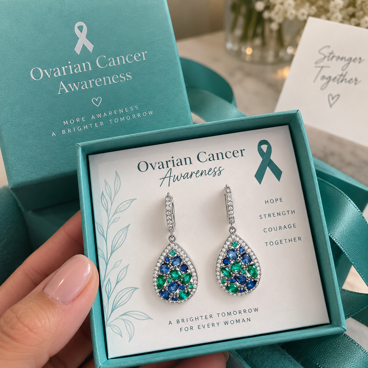 Teal Hope Earrings – Ovarian Cancer Awareness