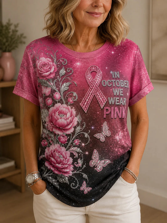 Pink Art Printed Casual T-Shirt