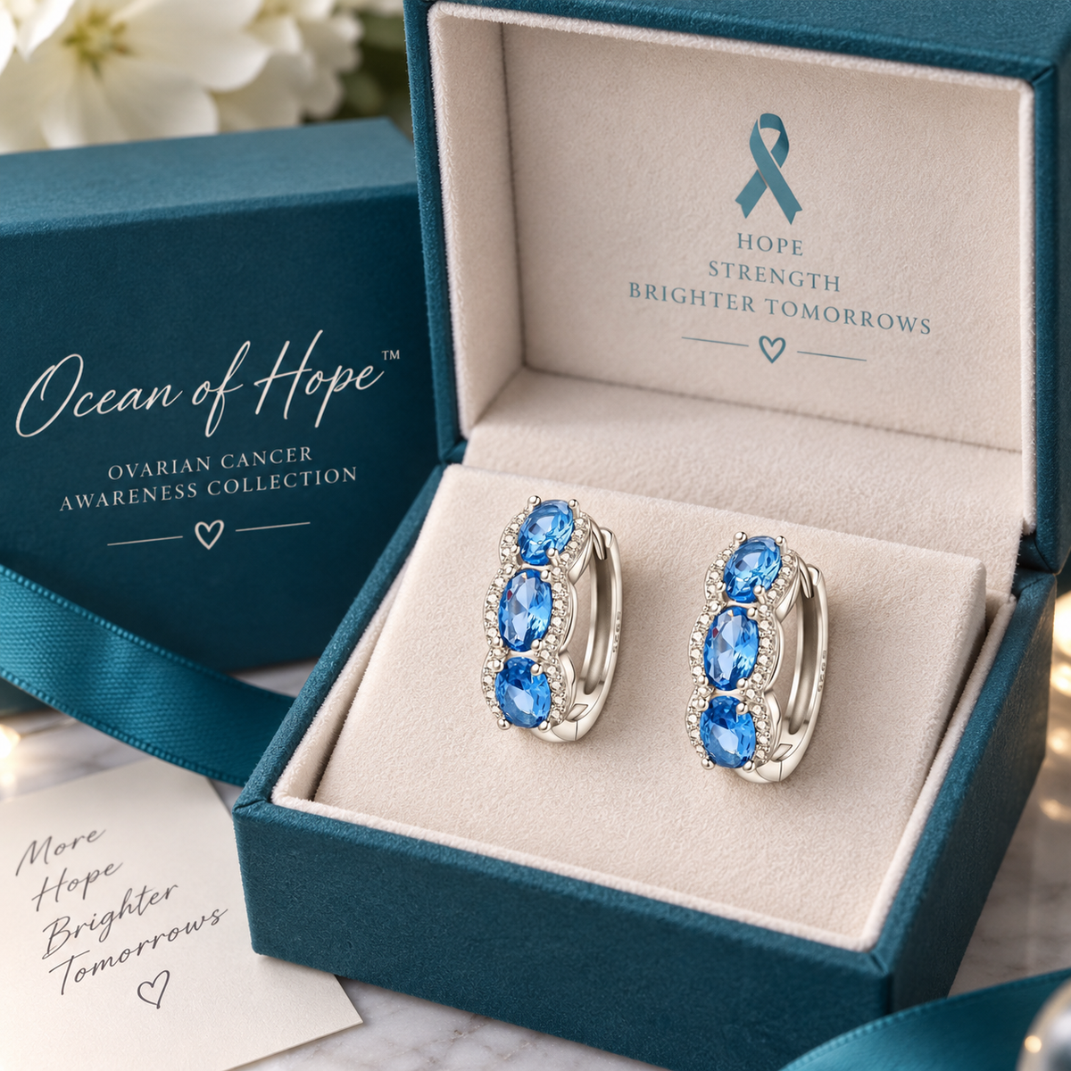 Shine for Her Blue Crystal Earrings - Ovarian Cancer Awareness