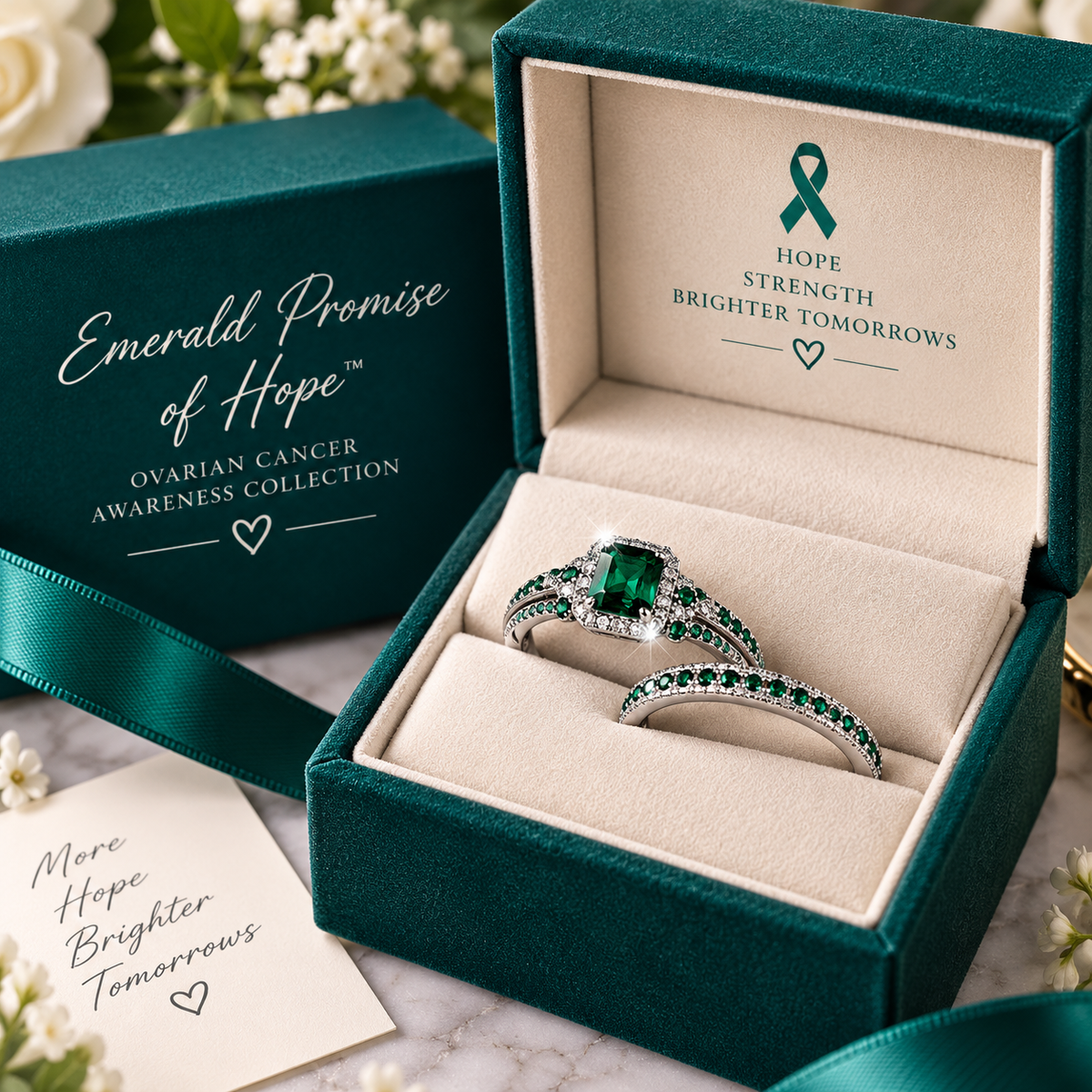 Emerald Promise of Hope 2-piece Ring | Ovarian Cancer Awareness