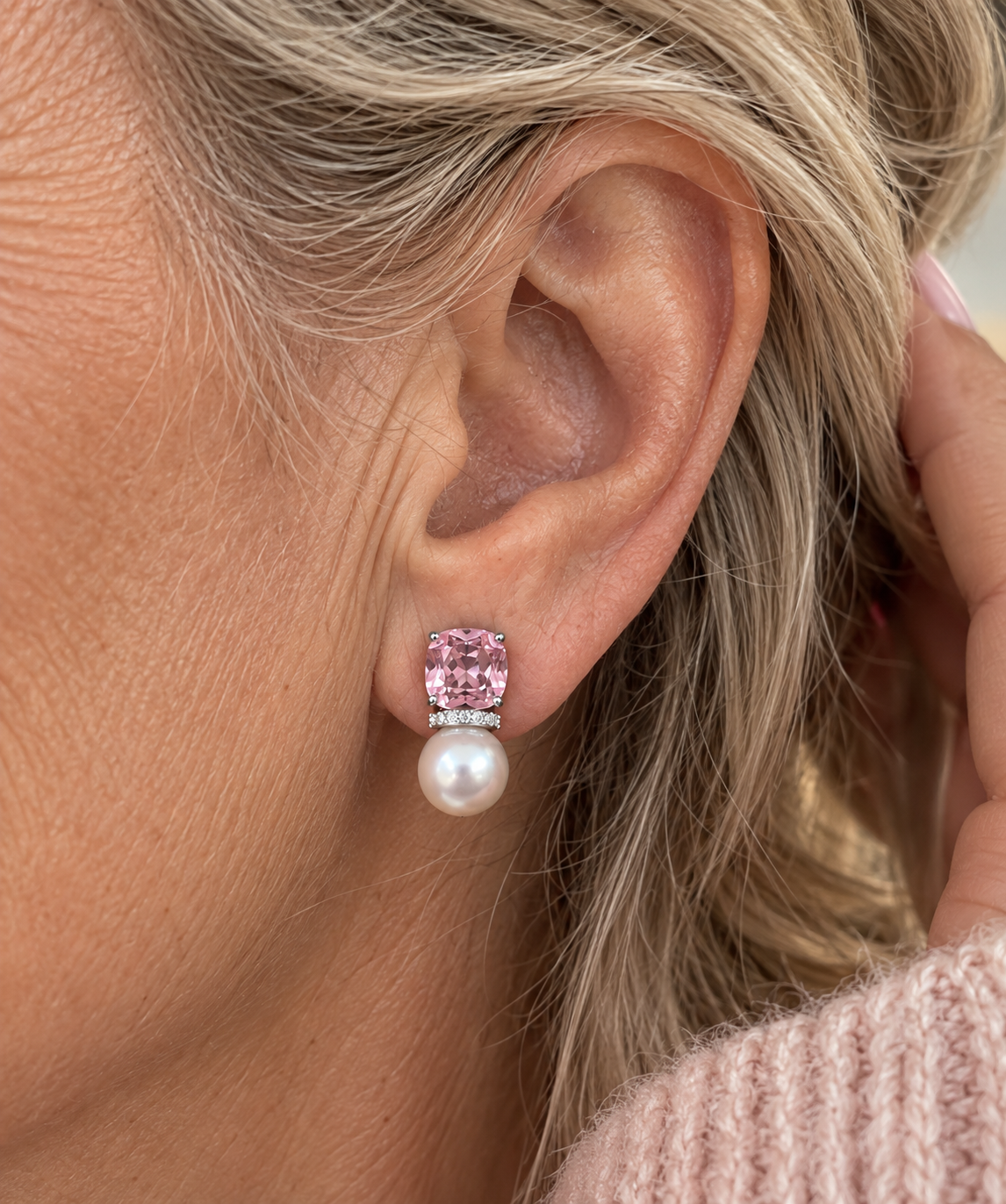 Pink Ribbon Pearl Earrings | Breast Cancer Awareness