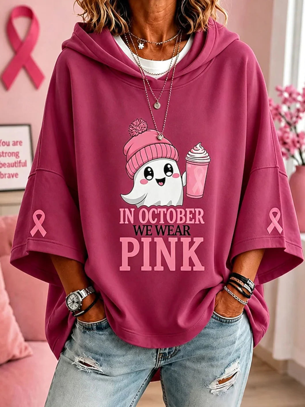 October we wear Pink Sweater | Breast Cancer Awareness