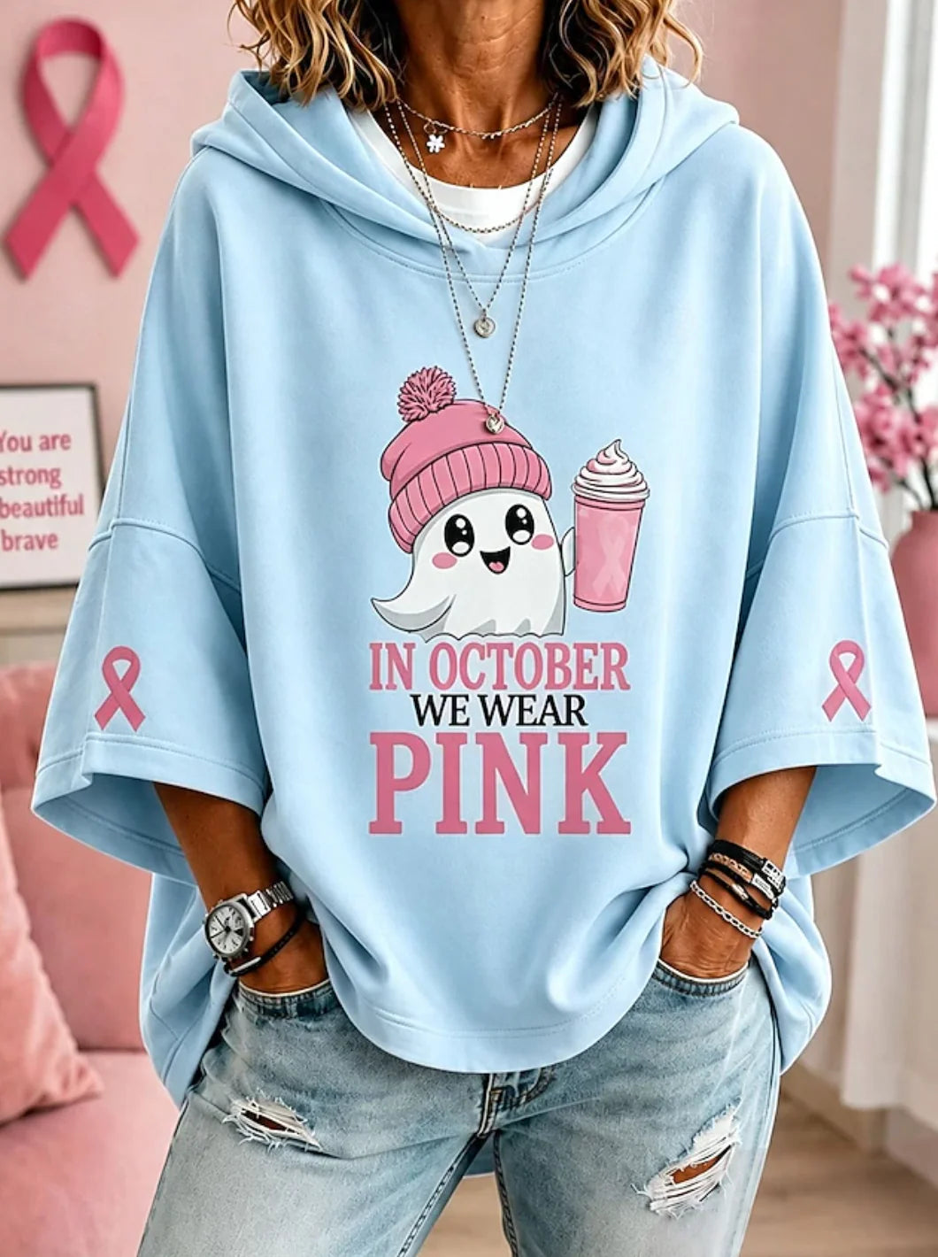 October we wear Pink Sweater | Breast Cancer Awareness