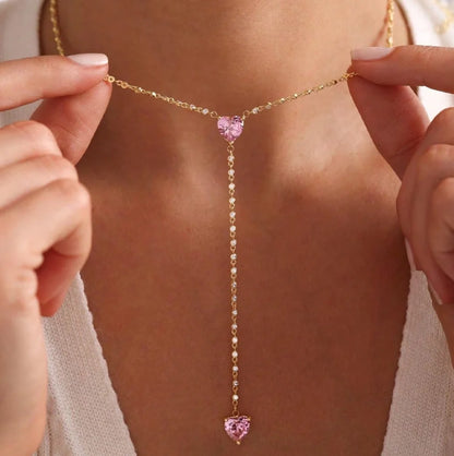 Pink Heart Drop Necklace | Breast Cancer Awareness