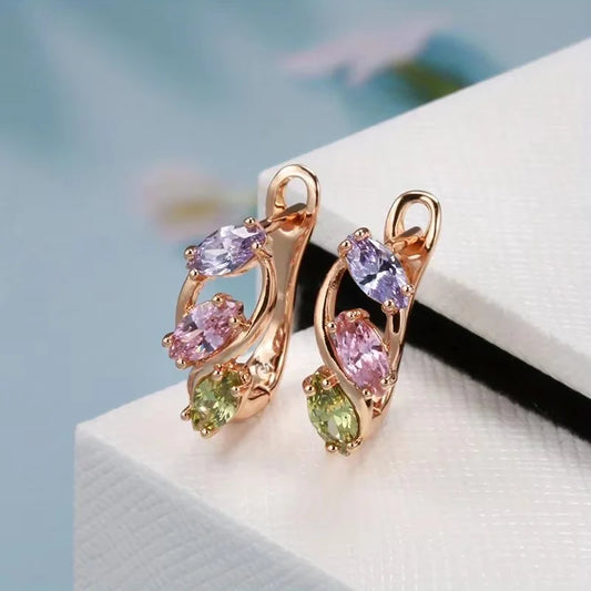 Breast Cancer Awareness | Elegant Colorful Zircon Hoop Earrings