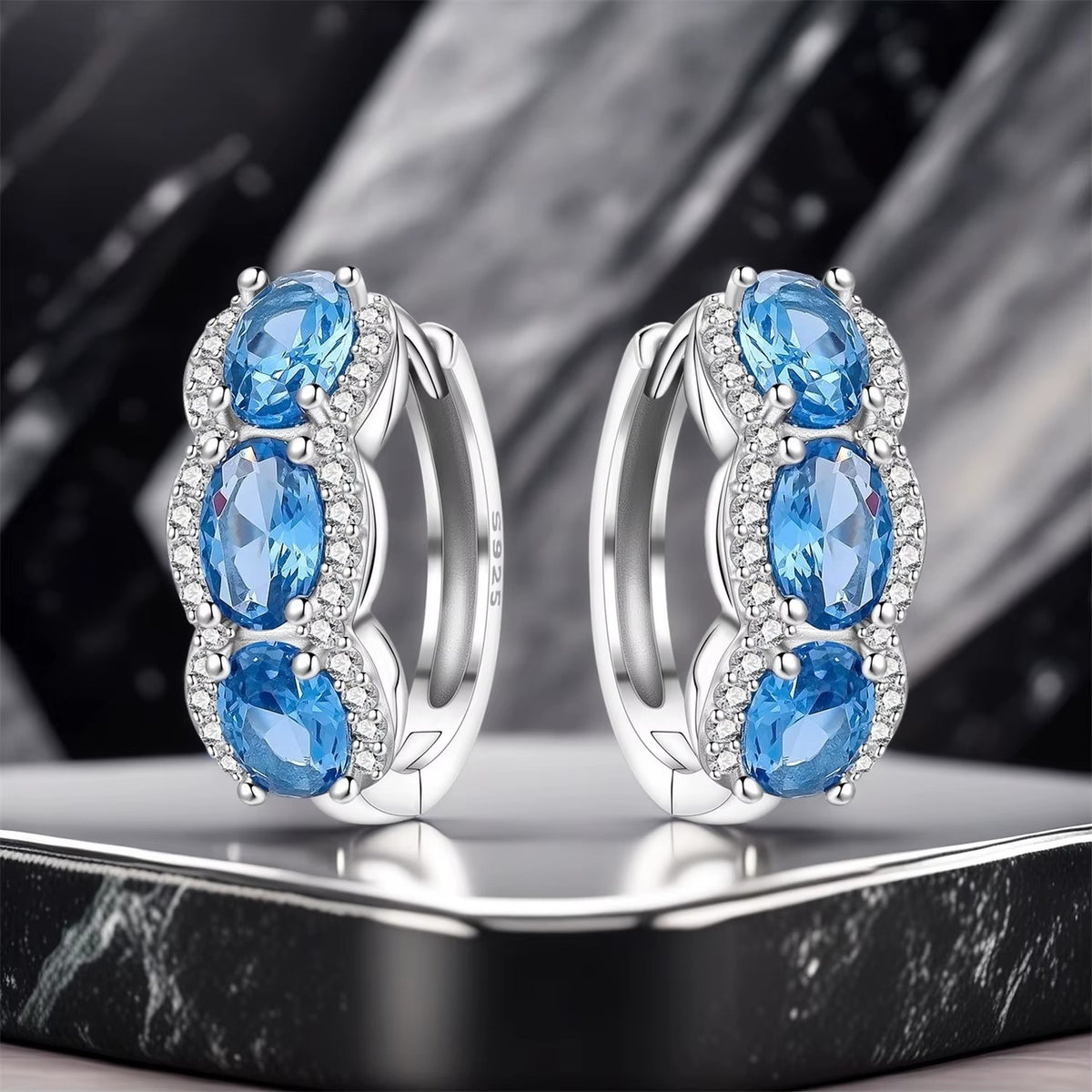 Shine for Her Blue Crystal Earrings - Ovarian Cancer Awareness