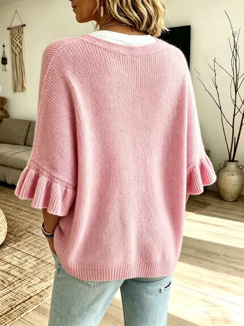 Ruffle Buttonless Soft Cardigan | Breast Cancer Awareness 2026