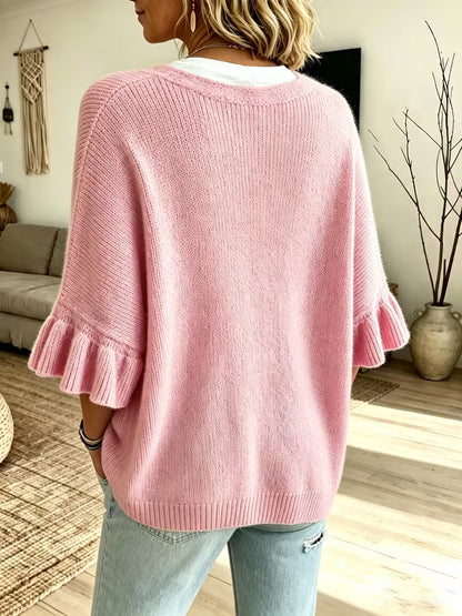 Ruffle Buttonless Soft Cardigan | Breast Cancer Awareness 2026
