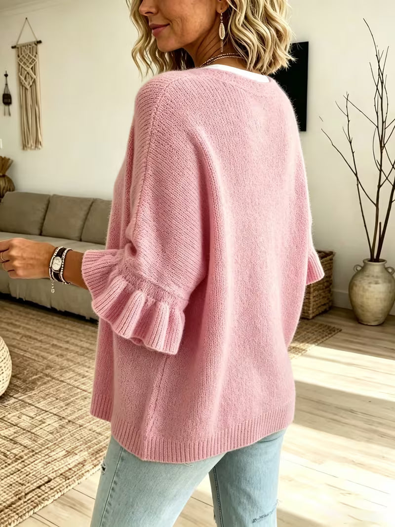 Ruffle Buttonless Soft Cardigan | Breast Cancer Awareness 2026