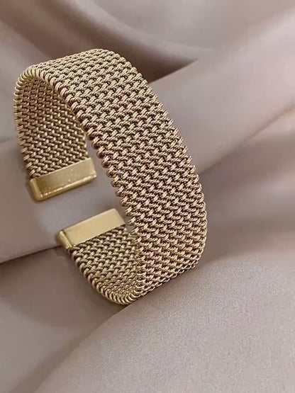 Breast Cancer Awareness | Vintage Braided Mesh Open Classic Bracelet